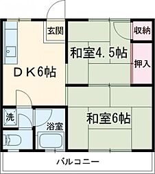 京王線 高幡不動駅 徒歩5分の賃貸アパート 2階2DKの間取り