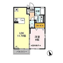 クレールヒルズA 1LDKの間取図画像
