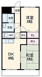 コンフォール石坂D 2階2DKの間取り