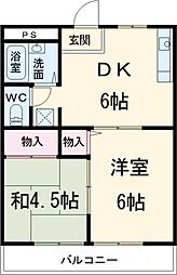 フラワーハイツB 2DKの間取図画像