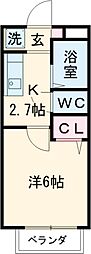 グロウス国立VI 2階1Kの間取り