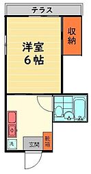 フラッツ武蔵野 2階1Kの間取り