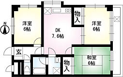 多摩都市モノレール 甲州街道駅 徒歩8分の賃貸マンション 5階3DKの間取り
