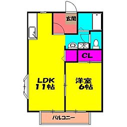 サンヒルズガーデンＣ 1階1LDKの間取り