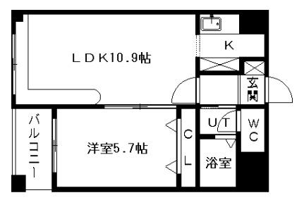 ＮＯＲＴＨＥＲＮ　ＨＩＬＬＳ　南6条 506｜北海道札幌市中央区南六条西１３丁目(賃貸マンション1LDK・5階・36.05㎡)の写真 その2
