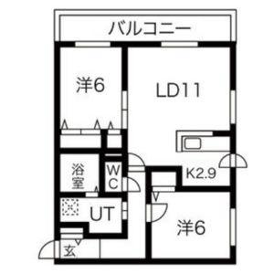 シャトーアネックス 402｜北海道札幌市中央区南二十四条西１５丁目(賃貸マンション2LDK・4階・60.55㎡)の写真 その2