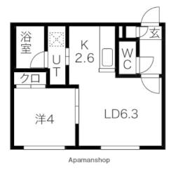 札幌市電2系統 東本願寺前駅 徒歩7分の賃貸マンション 3階1LDKの間取り