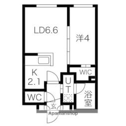 札幌市電2系統 東本願寺前駅 徒歩7分の賃貸マンション 2階1LDKの間取り