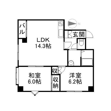 フローラＮ14 302｜北海道札幌市東区北十四条東１５丁目(賃貸マンション2LDK・3階・61.00㎡)の写真 その2