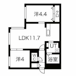 ＭＪクレスト麻生 3階2LDKの間取り