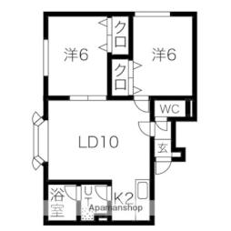 札幌市営南北線 麻生駅 徒歩12分の賃貸アパート 2階2LDKの間取り