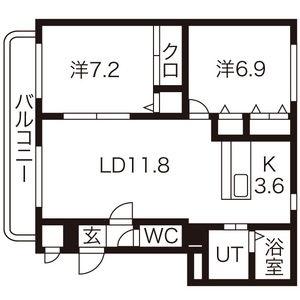 モンテローザ 302｜北海道札幌市豊平区中の島二条７丁目(賃貸マンション2LDK・3階・62.18㎡)の写真 その2