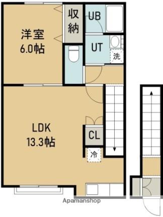 アスティ鳴川 F｜北海道亀田郡七飯町鳴川３丁目(賃貸アパート1LDK・2階・41.99㎡)の写真 その2