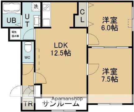 サンライズヒル宇賀浦 202｜北海道函館市宇賀浦町(賃貸マンション2LDK・2階・60.30㎡)の写真 その2