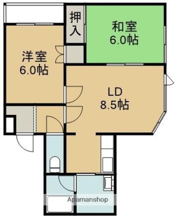 メゾン日果里Ｎｏ9 101｜北海道函館市港町１丁目(賃貸アパート2LDK・1階・53.21㎡)の写真 その2