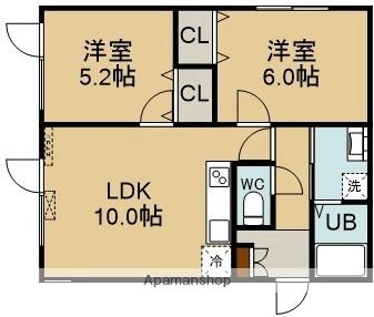 ＴＷＩＮＫＬＥ　ＰＡＲＫＳＩＤＥ（ツインクルパークサイド） E｜北海道函館市柳町(賃貸アパート2LDK・3階・47.44㎡)の写真 その2