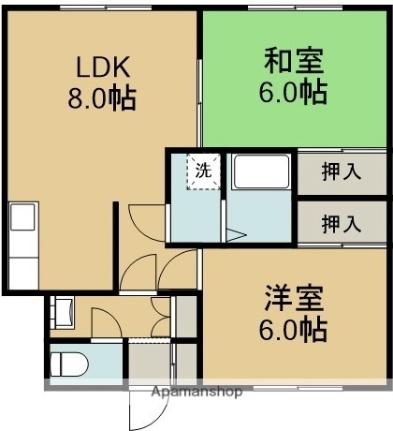 コーポとちぎ 201｜北海道函館市富岡町２丁目(賃貸アパート2LDK・2階・52.84㎡)の写真 その2