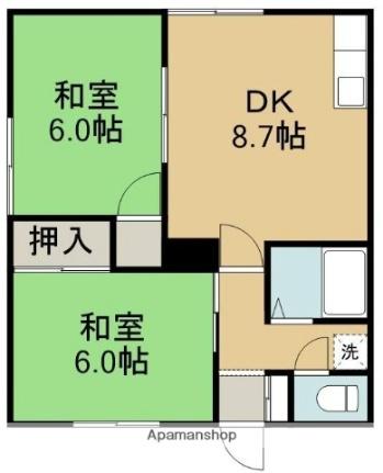 ウエストヴィレッジアパートメント D｜北海道函館市宝来町(賃貸アパート2DK・2階・45.96㎡)の写真 その2