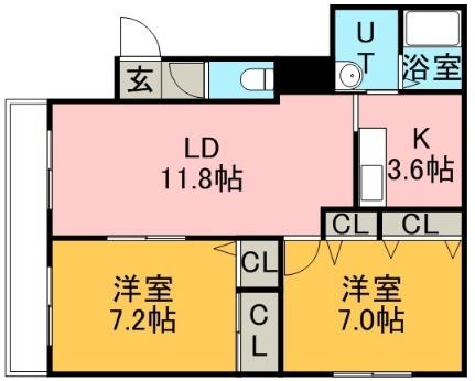 モンテローザ 303｜北海道札幌市豊平区中の島二条７丁目(賃貸マンション2LDK・3階・62.18㎡)の写真 その2