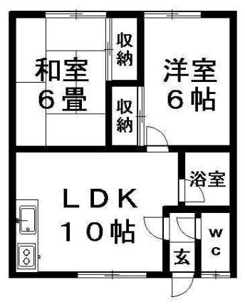 桑島マンションＢ 101｜北海道札幌市清田区北野一条２丁目(賃貸アパート2LDK・1階・45.36㎡)の写真 その2