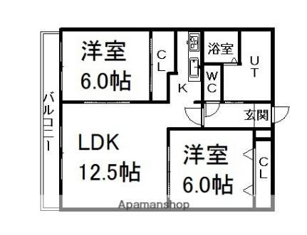 北海道札幌市厚別区厚別西二条２丁目(賃貸マンション2LDK・6階・56.70㎡)の写真 その2