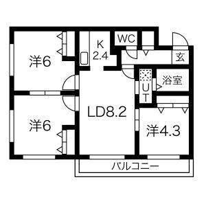 ｅ’ｃｌａｔ　（エクラ） 202｜北海道札幌市白石区栄通１７丁目(賃貸マンション3LDK・2階・56.37㎡)の写真 その2