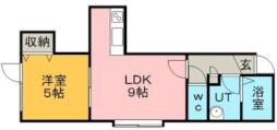 ＭＫガーデン北野 2階1LDKの間取り