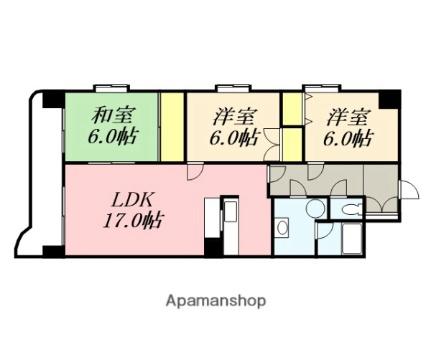 ミリオンパレス駒場 204｜北海道函館市駒場町(賃貸マンション3LDK・2階・81.09㎡)の写真 その2