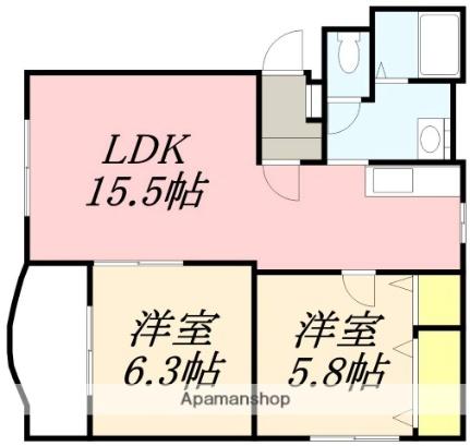 ラフィネI 102｜北海道函館市昭和２丁目(賃貸マンション2LDK・1階・58.72㎡)の写真 その2