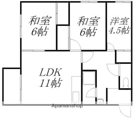 サンマンション 405｜北海道函館市昭和４丁目(賃貸マンション3LDK・4階・64.55㎡)の写真 その2