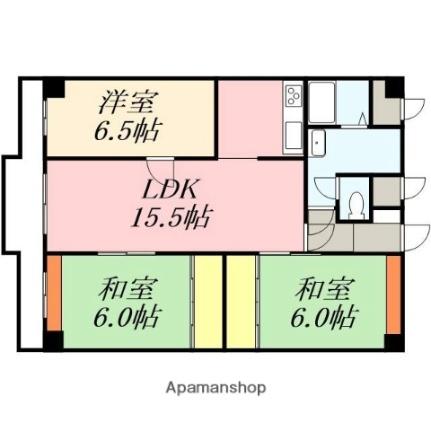 グロリアハイツ若松 407｜北海道函館市若松町(賃貸マンション3LDK・4階・74.38㎡)の写真 その2