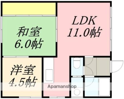 コーポ潤2 201｜北海道函館市美原５丁目(賃貸アパート2LDK・2階・45.00㎡)の写真 その2