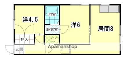 グランディール美原II 101｜北海道函館市美原２丁目(賃貸アパート2DK・1階・42.20㎡)の写真 その2