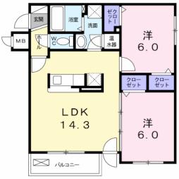 Ｒｅａｒｅｖｅ北桑園 1階2LDKの間取り