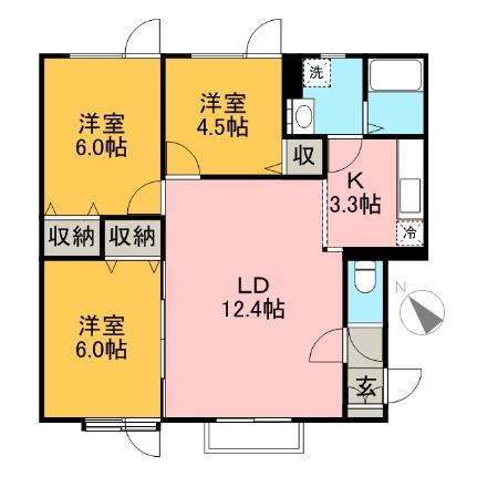 クレスト5・6 201｜北海道札幌市西区西野五条６丁目(賃貸アパート3LDK・2階・53.32㎡)の写真 その2