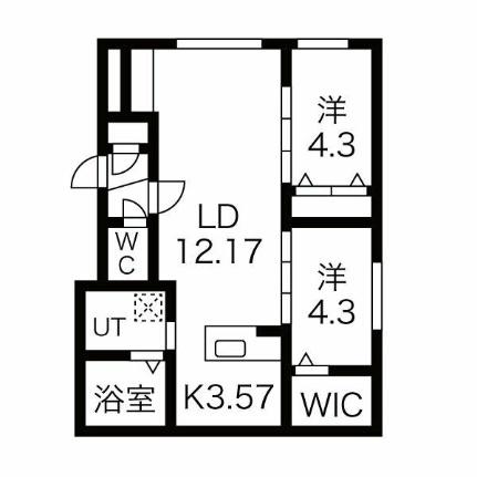 パレス楸 102｜北海道札幌市中央区北十六条西１５丁目(賃貸マンション2LDK・1階・54.13㎡)の写真 その2