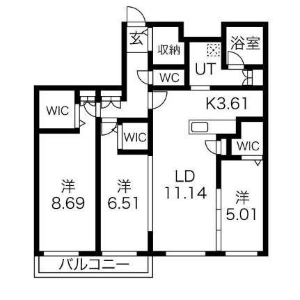 アルファスクエアＳ17 210｜北海道札幌市中央区南十七条西１７丁目(賃貸マンション3LDK・2階・83.74㎡)の写真 その2