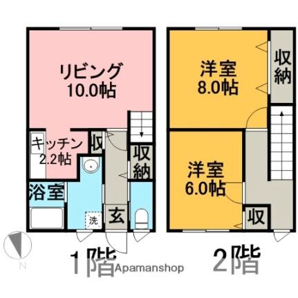 カーサソニア ｜北海道滝川市花月町１丁目(賃貸アパート2LDK・1階・66.20㎡)の写真 その2