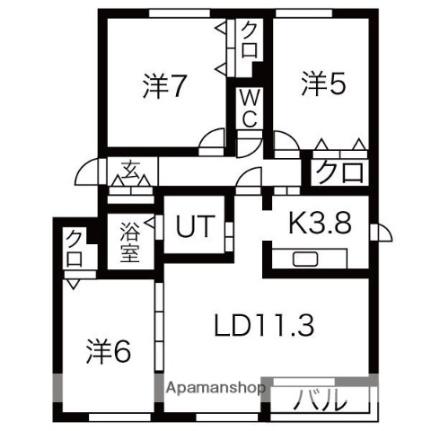 北海道札幌市東区北二十二条東２３丁目(賃貸アパート3LDK・2階・76.67㎡)の写真 その2