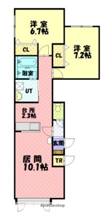 グランオアシスＢ ｜北海道旭川市南四条通２６丁目(賃貸アパート2LDK・2階・63.22㎡)の写真 その2