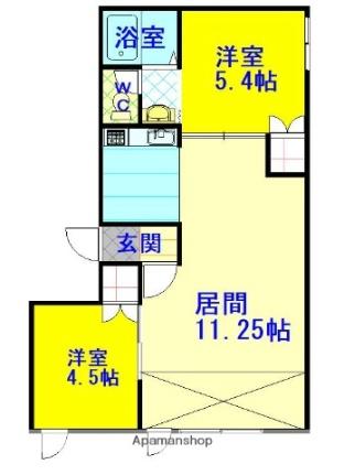 サンコート豊岡Ａ棟 205｜北海道旭川市豊岡十四条４丁目(賃貸アパート2LDK・2階・45.63㎡)の写真 その2