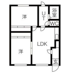 4条ハイツ 2階2LDKの間取り