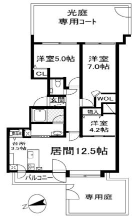 ル・ケレス新道東ガーデンテラス 102｜北海道札幌市東区北三十六条東１７丁目(賃貸マンション3LDK・1階・71.74㎡)の写真 その2