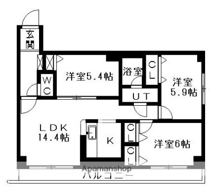 サイレンス宮の森札幌 102｜北海道札幌市中央区宮の森二条１５丁目(賃貸マンション3LDK・1階・66.96㎡)の写真 その2