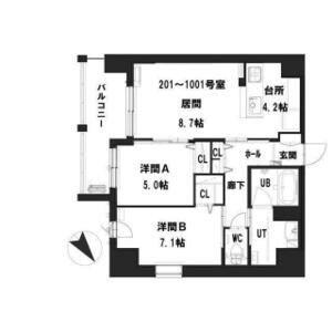 グランメールアサヒVII 0401｜北海道札幌市白石区本郷通３丁目南(賃貸マンション2LDK・4階・60.08㎡)の写真 その2