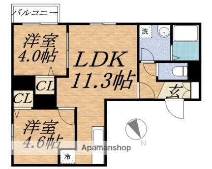 北海道札幌市中央区宮の森三条５丁目(賃貸マンション2LDK・1階・44.06㎡)の写真 その2