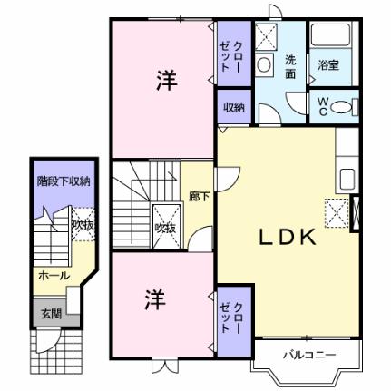 ホープフリーＢ 202 ｜ 青森県八戸市大字白銀町字姥久保（賃貸アパート2LDK・2階・60.19㎡） その2