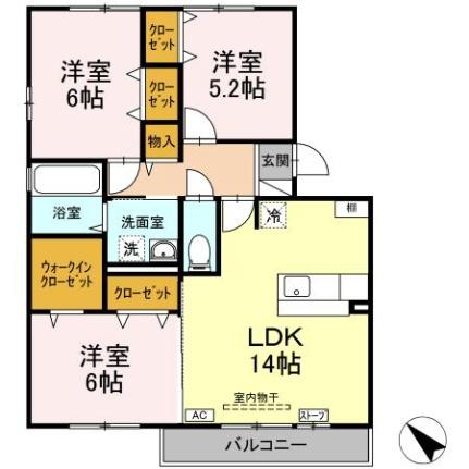 カーサ・オリーブ　Ａ ｜青森県八戸市大字尻内町字高田(賃貸アパート3LDK・1階・74.57㎡)の写真 その2