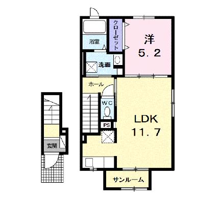 エクセル新青森Ａ 203｜青森県青森市大字三内字沢部(賃貸アパート1LDK・2階・46.01㎡)の写真 その2