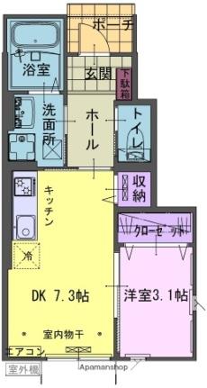 Ｅｒｄｅ　Ｄ 101｜岩手県北上市村崎野２０地割(賃貸アパート1DK・1階・30.29㎡)の写真 その2